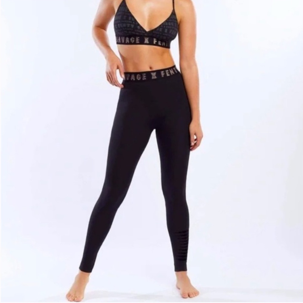 Savage X Fenty Black Leggings with Shiny Gold Logo Waistband Size 1X